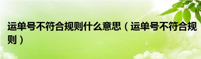 运单号不符合规则什么意思(运单号不符合规则)_环球科创网