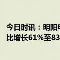 今日时讯：明阳电气：订单增加毛利改善 上半年净利预计同比增长61%至83%