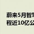 蔚来5月智驾里程破1亿公里，领航辅助总里程近10亿公里