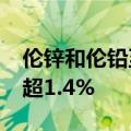 伦锌和伦铅至少收跌超2.2%，伦铜和伦铝跌超1.4%