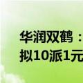 华润双鹤：上半年净利润同比增长6.28%，拟10派1元