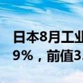 日本8月工业产出环比初值为-3.3%，预期-0.9%，前值3.1%