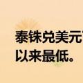 泰铢兑美元下跌1.3%至33.465，为9月中旬以来最低。