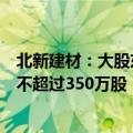 北新建材：大股东、副董事长贾同春及其一致行动人拟减持不超过350万股