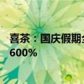 喜茶：国庆假期全国门店销售增幅态势明显多店销量涨幅超600%